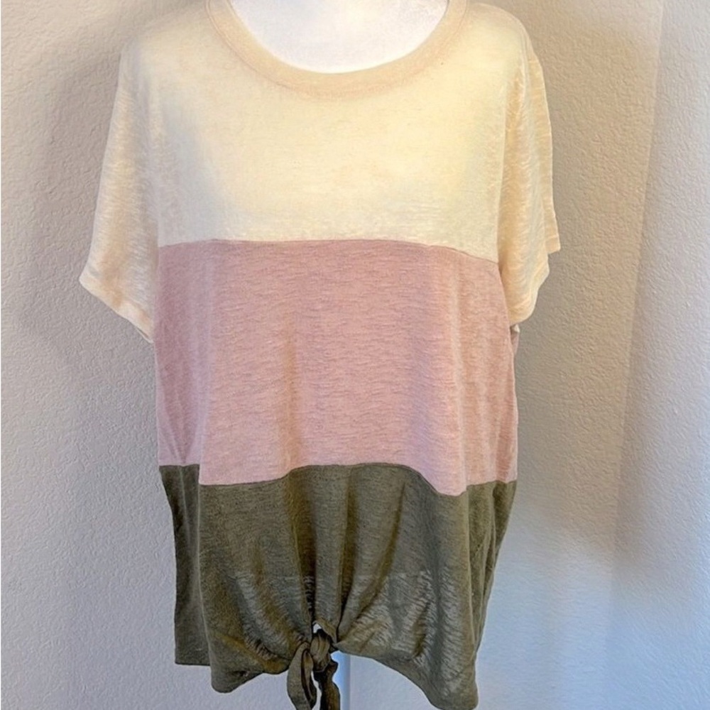 Trendy Tie-Front Colorblock Tee